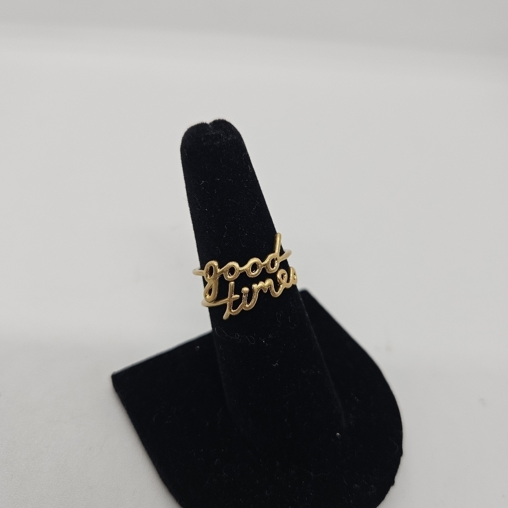 gold tone stacking rings good times spellout cursive size 6.75